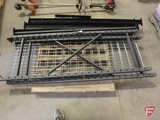 Pallet racking components: (2) 72" H x 24" D uprights, (6) 72" cross bars, (3) cross bar stabilizers