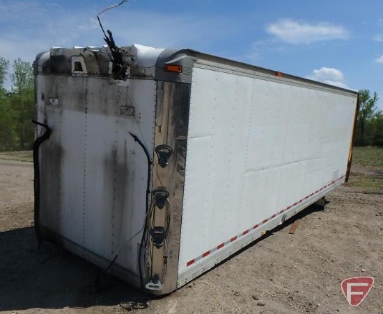 24 ft. Refrigerated truck/van body, missing condenser/compressor, damage on drivers rear corner