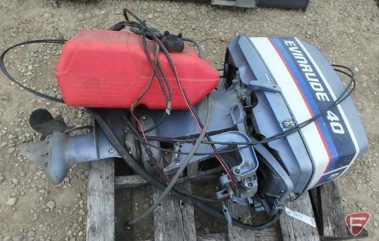 40 HP Evinrude outboard motor, electric start, includes controls and gas tank