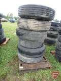 (6) Assorted semi tires, some on steel 10 bolt wheels