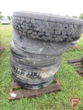 (5) Assorted semi tires, (1) on steel rim