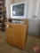 Wood podium on casters with TV/television and DVD/VCR