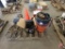 (2) safety cones, tape snakes, circular saw, horse/chore buckets, automotive filters,