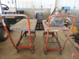 (2) scissors lift carts on casters and shop stool