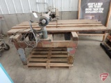 Comet radial power/arm saw on metal stand with wood work surface