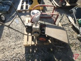 Walk behind tiller with gas engine and barrel cart, mud flap, and duct fittings