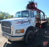 1995 Ford LTS9000 Flatbed Truck with Prentice Telstik-33 33' Crane with Pallet Fork Attachment