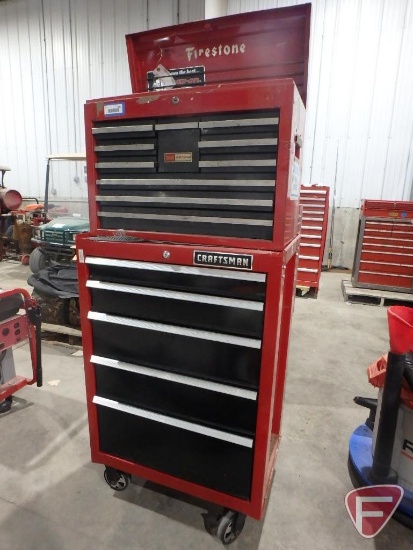 Sears Craftsman 2 pc tool chest on casters: 10 drawer top cabinet and 5 drawer bottom cabinet