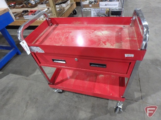 2 Tier metal shop cart with drawer on casters