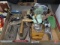 Vintage toaster, hair dryers, irons, coffee grinder. Contents of 2 boxes