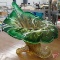 Amber and green glass cornucopia-style vase