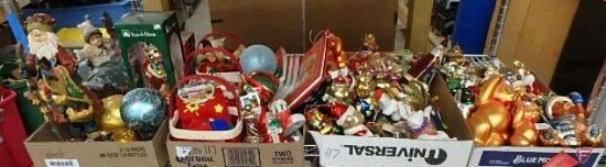 Various Christmas ornaments, figurines, books and decor