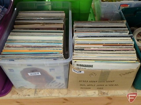 33 LP vinyl records, tote and box