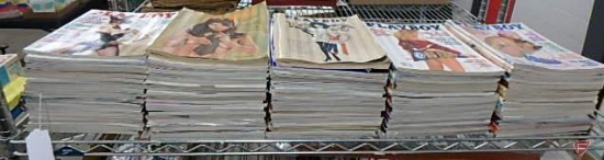Playboy magazines, mostly 80s and 90s, one 1968 and one 1969. Contents of shelf of wire cart.