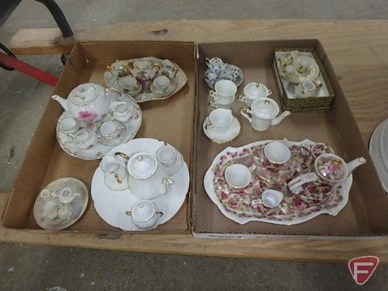 Miniature porcelain tea sets. Contents of 2 boxes