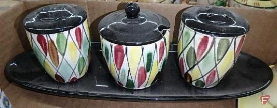 Assortment of porcelain condiment sets. Contents of 3 boxes