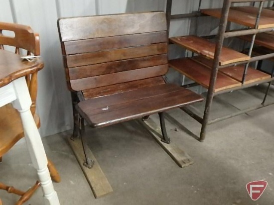 Vintage wood/metal bench, 24inW, seat folds up
