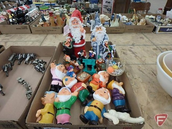 Plastic Seven Dwarf set, Snow White story figurines, Santa and Wizard candles, jacks.