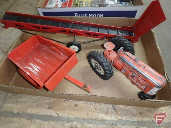Slik-Toy tractor, metal elevator, and tru-scale wagon