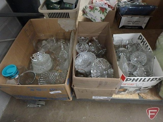 Clear glassware, vases, bowls, glasses, stemware, candle holders, candy dishes.