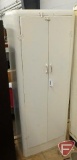 Vintage metal cabinet with wood doors and shelves, has been painted, approx. 24