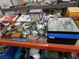 Canning jars, vintage kitchen utensils, metal lunch box , funnels, coffee maker, ricer, spice tin