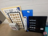 Collage frames, largest is 42inx29in, Black Swan Wine light up electric wall sign, works,