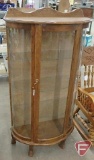Wood and glass curio cabinet with three glass shelves and key, 60inHx30inWx15inD