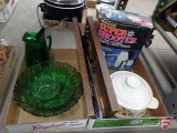 Forest green glassware, cookie super shooter, covered casserole, both boxes