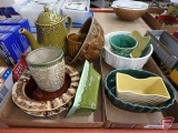 Planters, bowls, and teapot, one Red Wing, Shawnee, Hull, and others, both boxes