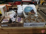 Kubota advertising glasses, barnhouse painted plate, switch plate covers, plastic country mugs