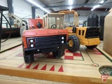 Mighty-Tonka wrecker truck, Tonka forklift, both mostly metal, and gameboard