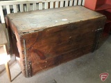 Rustic wood box 25inHx50inWx24inD, corner on top is broken off but is inside
