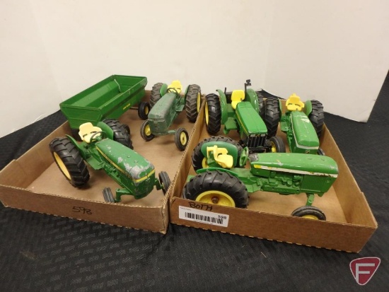 John Deere tractors and wagon, 2 flats