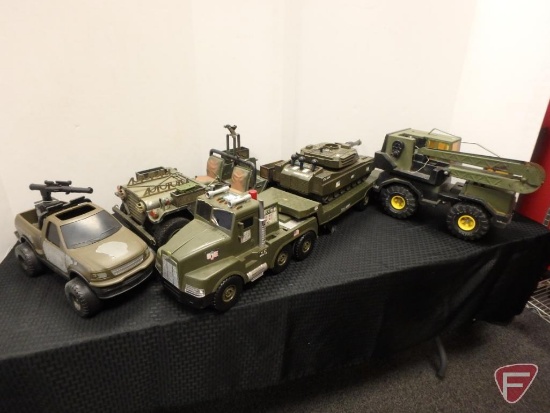 Tonka crane truck and other plastic Army toys