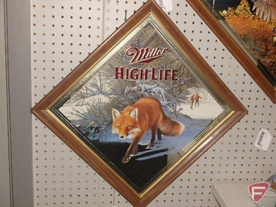 Miller High Life framed wildlife mirror, Sly, 18in square