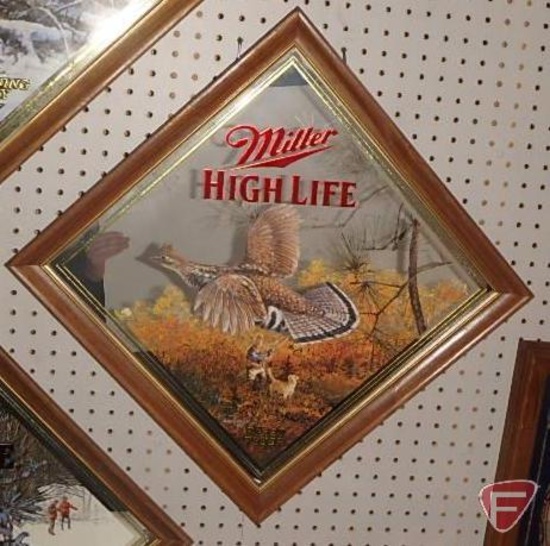 Miller High Life framed wildlife mirror, First Flush, 18in square