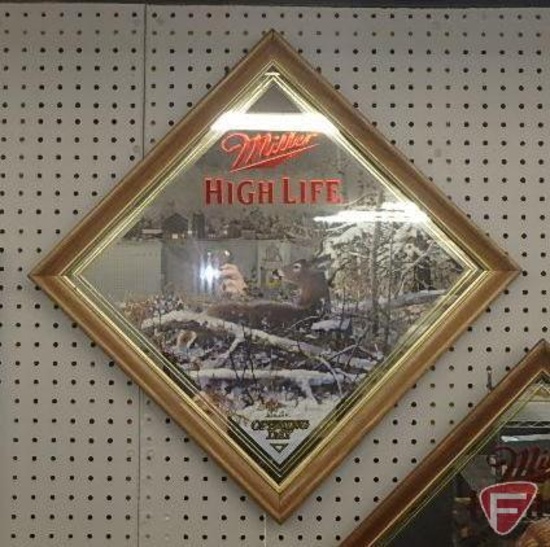 Miller High Life framed wildlife mirror, Opening Day, 18in square