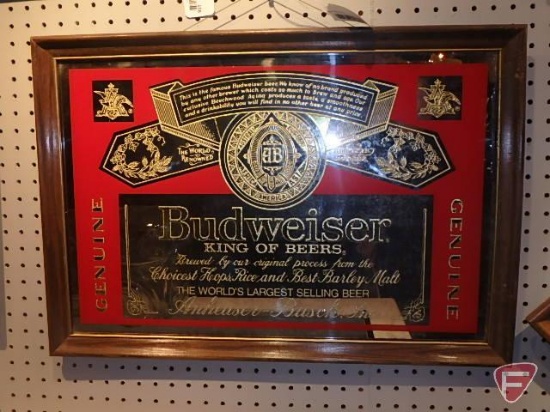 Budweiser framed mirror, 18inHx26inW