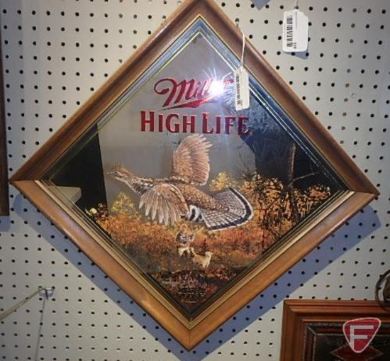 Miller High Life framed wildlife mirror, First Flush, 18in square