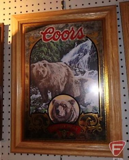 Coors framed Nature Series mirror, Grizzly Bear, 21inHx16inW