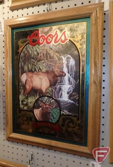 Coors framed Nature Series mirror, Bull Elk, 21inHx16inW