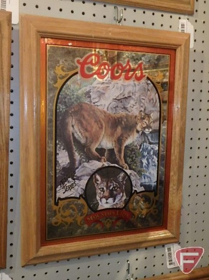 Coors framed Nature Series mirror, Mountain Lion, 21inHx16inW