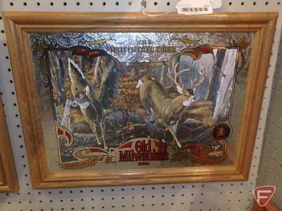 Old Milwaukee framed Wildlife Series mirror, The Whitetail Deer, 16inHx21inW