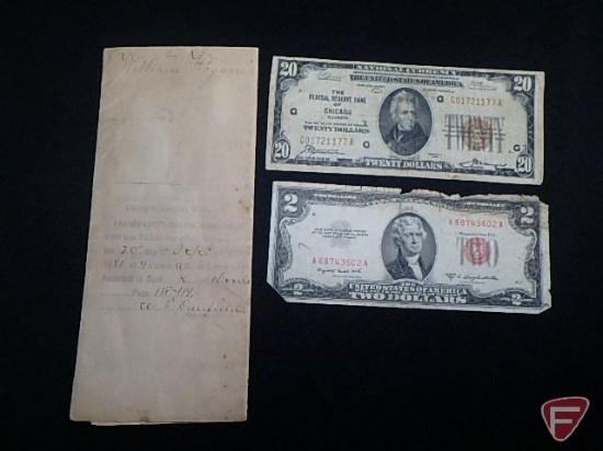 1929 National Currency $20 Bill Federal Reserve Bank of Chicago, F to G;