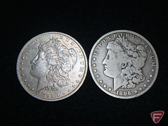 1896 O Morgan Silver Dollar, G to VG; and 1885 Morgan Silver Dollar, VF