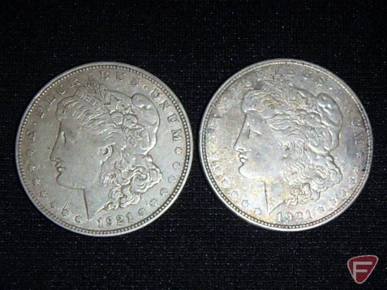 (2) 1921 Morgan Silver Dollars, VF or better