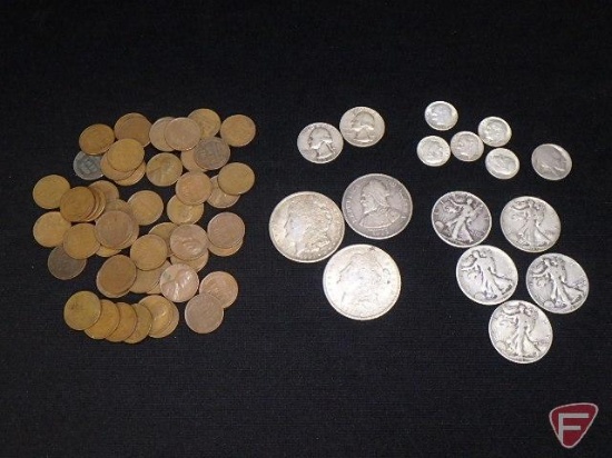 (2) 1921 Morgan Silver Dollars, VF or better; 1942 Walking Liberty Half Dollar, avg. circ.;