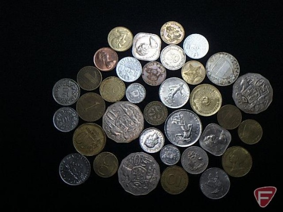(34) non-Silver Foreign coins and 1959 Quarter size Austrian Silver coin