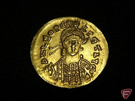 Ancient Byzantine Empire 18k yellow Leo Solidus Gold Coin, XF to AU or better (4.5 g)